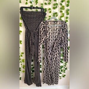 Geometric Patterned Jumpsuit - Black and Cream